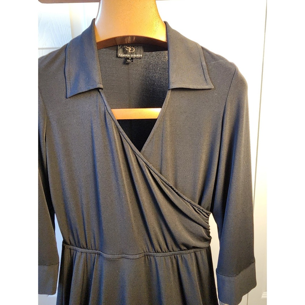 Sandra Darren Womens Stretch Black V Neck Long Sleeve Dress Size 8 - Picture 2 of 7
